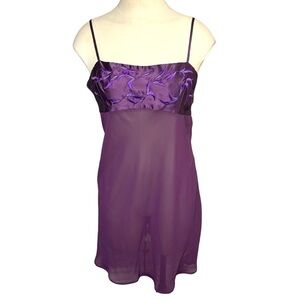 VICTORIA'S Secret Collection Purple Sheer Slip Dress Satin Floral Embroidery L